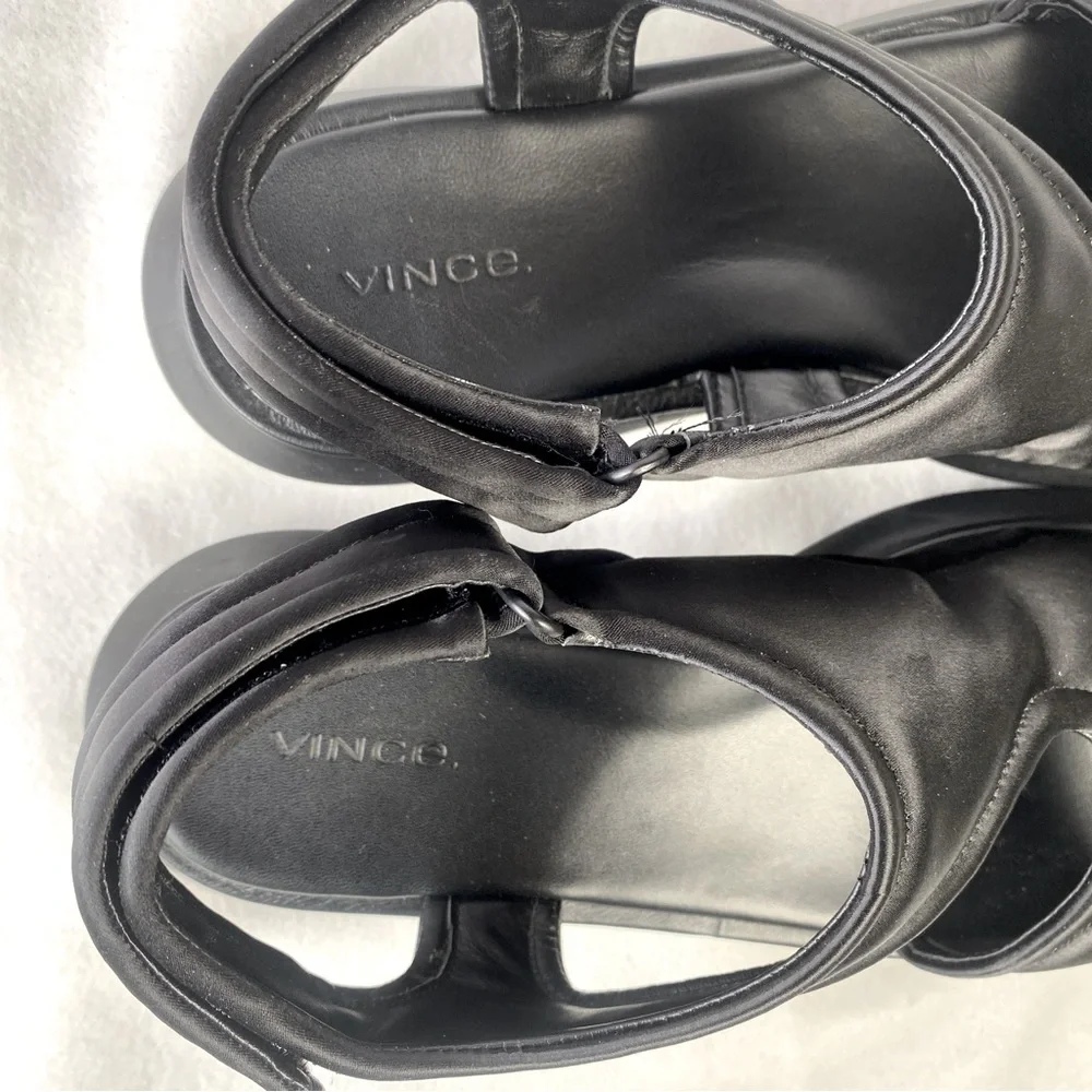 Vince Fresca Satin Strappy‎ Sandals 8.5 Black Sporty Chunky